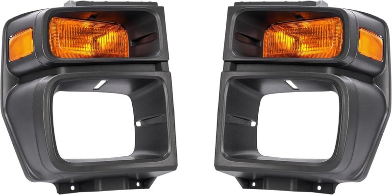 ALMULOO Pair Headlight Bezels w/Turn Signal Light Compatible with 2008-2019 Ford E150 E250 E350 Super Duty Replacement for FO2525103 FO2524103 Headlamp Bezel Trim Kit Yellow Lens Black Bezel LH&RH - Image 2